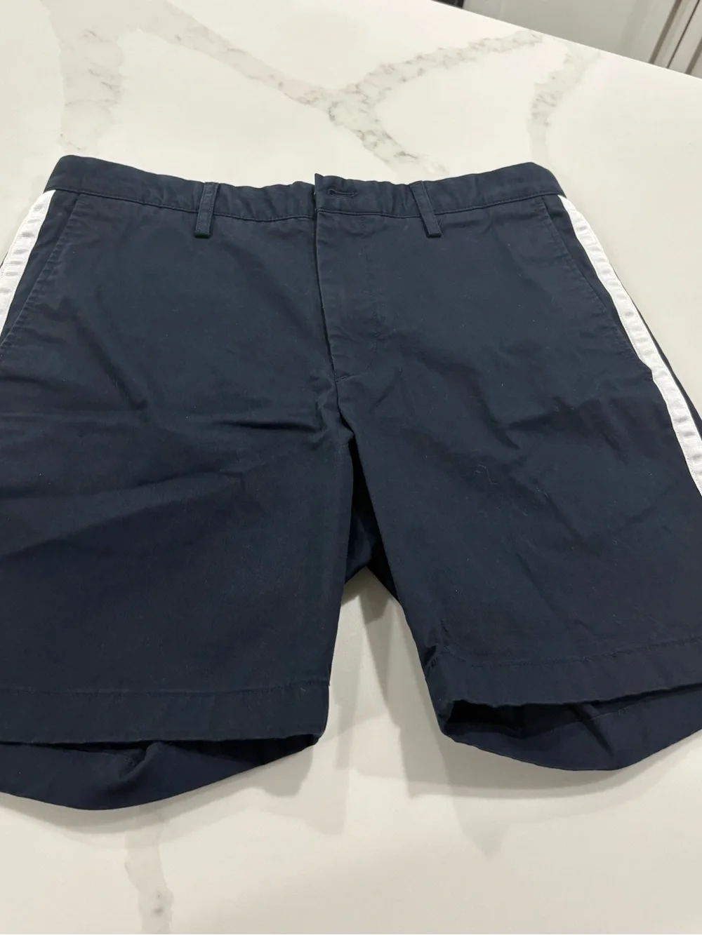 Theory Navy Shorts with White Side Stripe